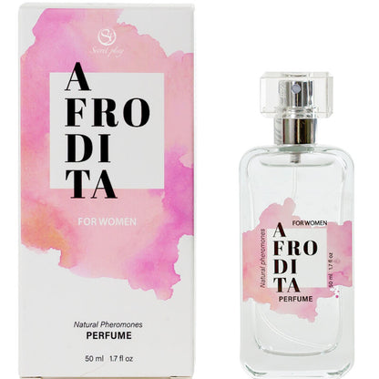 Perfume Afrodita de SECRETPLAY, spray de feromonas para mujer, frasco de 50 ml con diseño elegante y moderno.