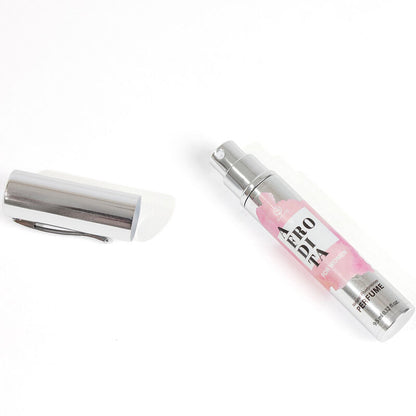 Perfume Afrodita de SECRETPLAY Cosmetic con feromonas para mujer en formato de viaje, spray elegante y compacto.