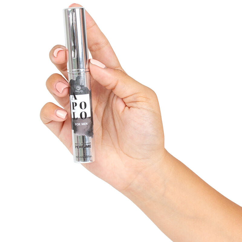 Travel-sized Secretplay Apolo pheromone spray for men in a sleek bottle with a simple design.