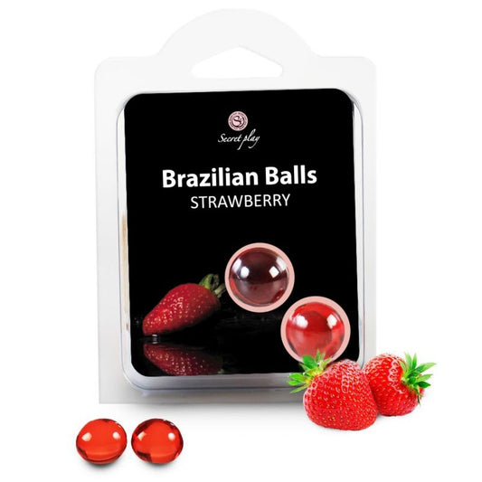 Conjunto de 2 bolas brasileñas SECRETPLAY COSMETIC con diseño de fresas, ideales para ejercicios de Kegel y fortalecimiento pelvic.