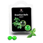 Two Brazilian balls from SECRETPLAY COSMETIC in mint flavor, showcasing a vibrant and playful design.