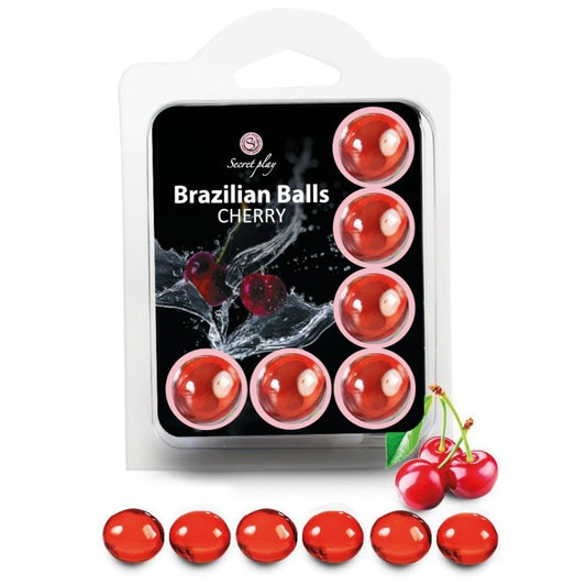 Pelotas brasileñas SECRETPLAY COSMETIC en color cereza, diseño compacto y suave para uso personal y bienestar.
