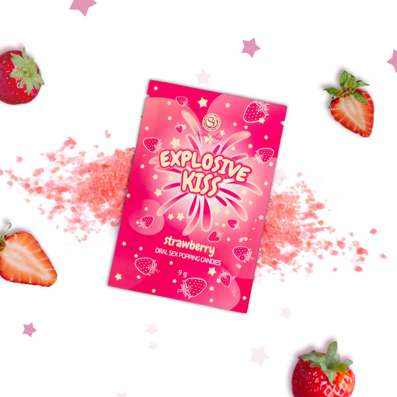 Caramelos explosivos de fresa de la marca SECRETPLAY COSMETIC, color rojo y forma de caramelos en la imagen