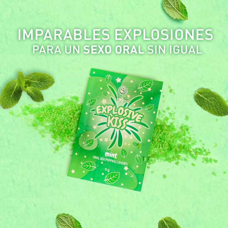 Caramelos explosivos de menta de la marca SECRETPLAY COSMETIC, con envoltorio y textura visible en la imagen.