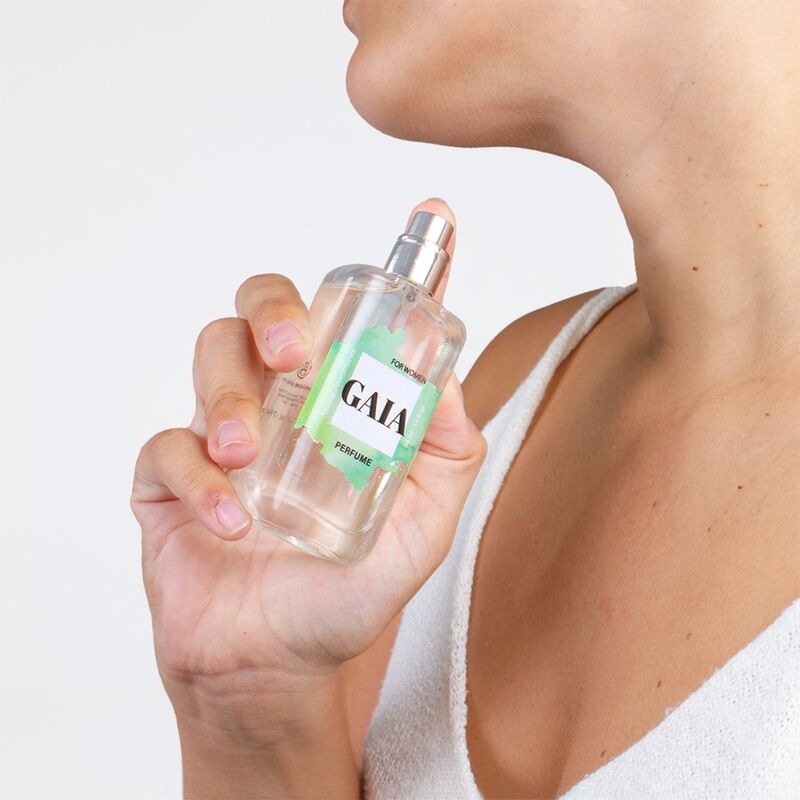 Spray de perfume natural con feromonas SECRETPLAY GAIA para mujer, frasco de 50 ml con diseño elegante.