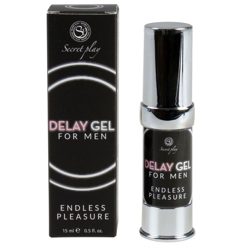 Gel retardante masculino SECRETPLAY Endless Pleasure, frasco de 15 ml, con envase y etiqueta visible en la imagen.