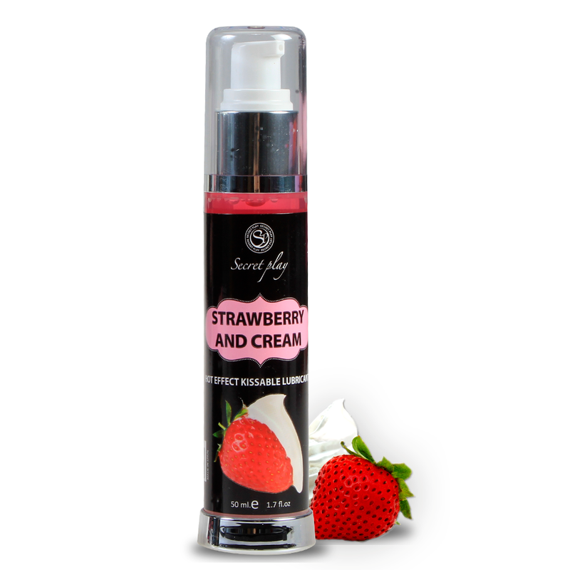 Lubricante SECRETPLAY 2 en 1 efecto calor con aroma a fresa y nata, envase de 50 ml, para mayor comodidad y sensaciones.