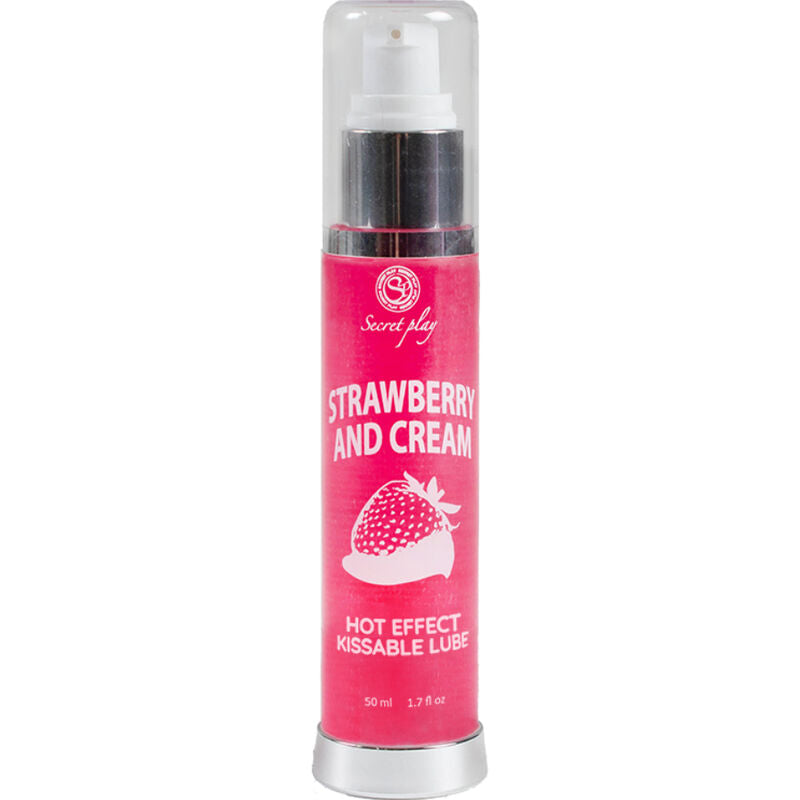 Lubricante 2 en 1 SECRETPLAY con efecto calor, sabor fresa y nata, botella de 50 ml, para mayor comodidad y placer.