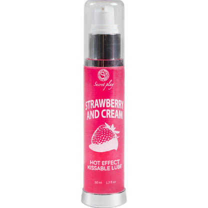 Lubricante 2 en 1 SECRETPLAY con efecto calor, sabor fresa y nata, botella de 50 ml, para mayor comodidad y placer.