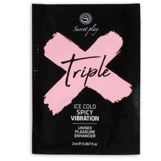 Monodosis de SECRETPLAY Triple X Intensor de placer, tamaño individual, envase pequeño y compacto para uso personal.