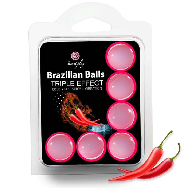 Set de 6 bolas brasileñas SECRETPLAY con efecto triple, coloridos y suaves para ejercicios y entrenamiento íntimo.