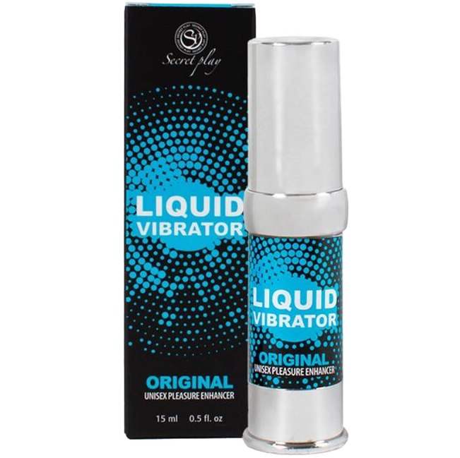 Vibrador líquido estimulador unisex SECRETPLAY en envase de 15 ml, con diseño discreto y moderno, ideal para uso íntimo.