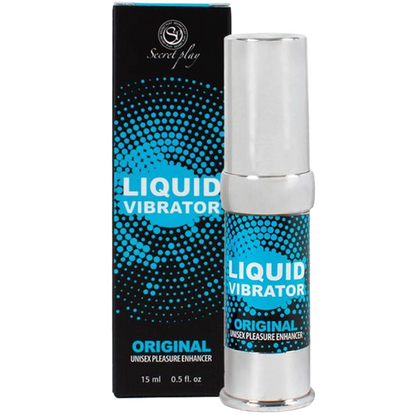 Vibrador líquido estimulador unisex SECRETPLAY en envase de 15 ml, con diseño discreto y moderno, ideal para uso íntimo.