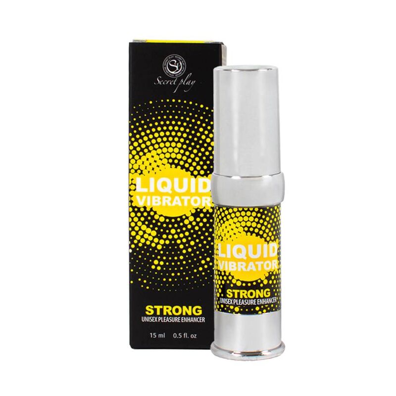 Vibrador líquido estimulador unisex SECRETPLAY COSMETIC en botella de 15 ml con diseño compacto y moderno.