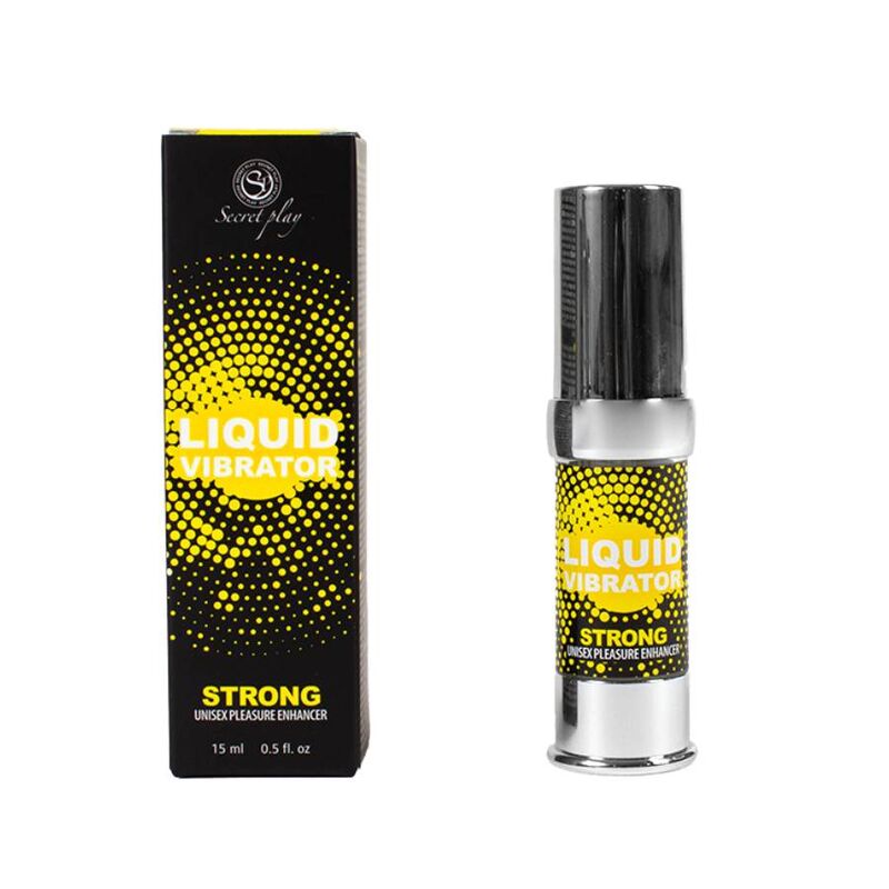 Vibrador líquido estimulador unisex SECRETPLAY COSMETIC, fuerte, 15 ml, en envase transparente con líquido transparente.