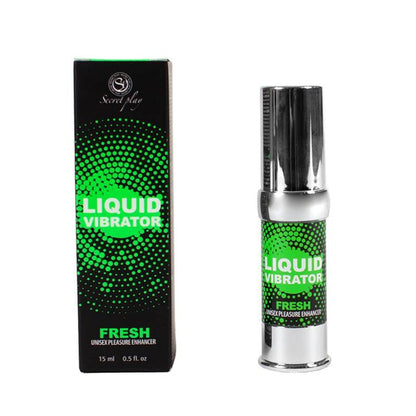 Vibrador líquido Fresh de SECRETPLAY, estimulador e intensificador en frasco de 15 ml, con textura líquida y diseño compacto.