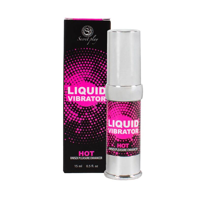Vibrador líquido Hot Stimulator de SECRETPLAY COSMETIC en envase de 15 ml, con textura y diseño sensual visible en la imagen