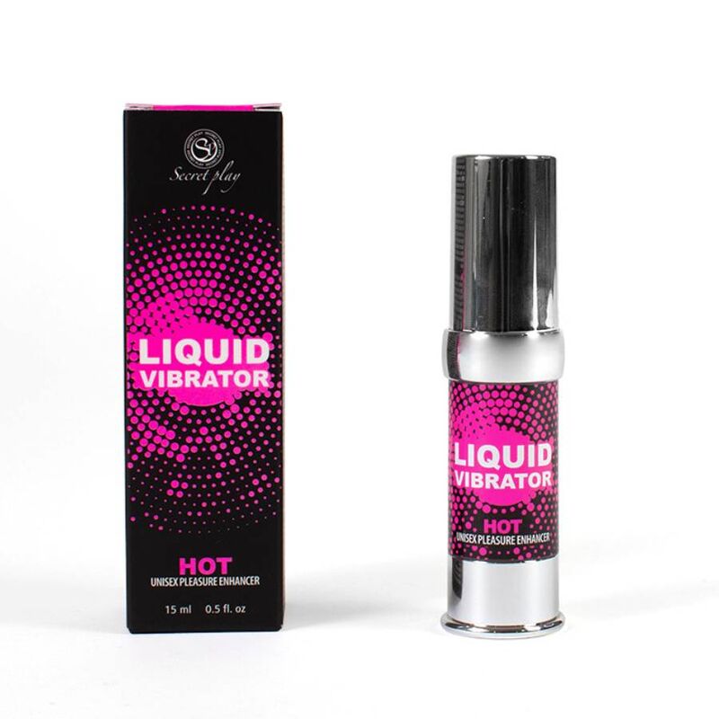 Vibrador líquido Hot Stimulator de SECRETPLAY COSMETIC, frasco de 15 ml con envase en la imagen.