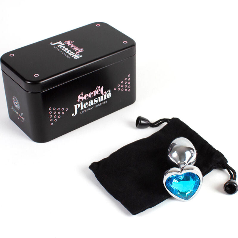 Blue heart-shaped metal butt plug from Secretplay, size small, 7 cm long, with a shiny finish and smooth design.