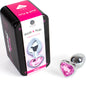Plug anal en forma de corazón fucsia, tamaño pequeño, de la marca SECRETPLAY TOYS, de metal, con 7 cm de longitud.