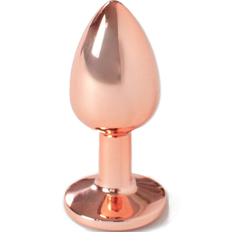 Plug anal de metal en color oro rosa de SECRETPLAY, tamaño pequeño de 7 cm, con forma ergonómica y superficie lisa.