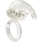 Anillo vibrador de silicona transparente de la marca SEVEN CREATIONS en primer plano, con detalles suaves y flexibles.