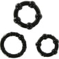 Anillo pene negro de tres piezas de la marca SEVEN CREATIONS, visible en la imagen, diseñado para estimulación y placer.