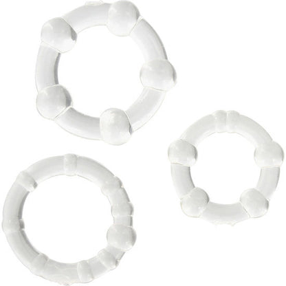 Anillo pene transparente de la marca SEVEN CREATIONS, conjunto de tres anillos ajustables para estimulación.