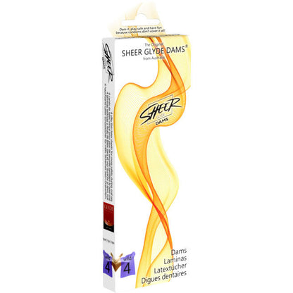 Láminas de látex SHEER GLYDE para sexo oral con diseño de moras silvestres en color transparente.
