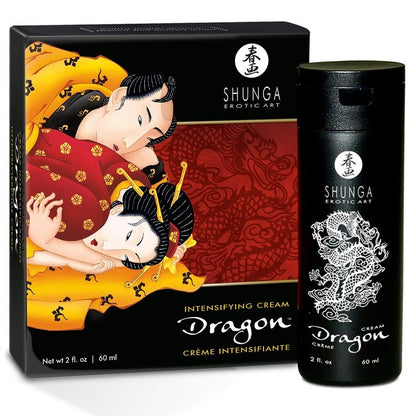 Crema potenciadora de erección Shunga Dragón, producto de la marca Shunga Aphrodisiacs, en envase con tapa blanca y etiqueta.