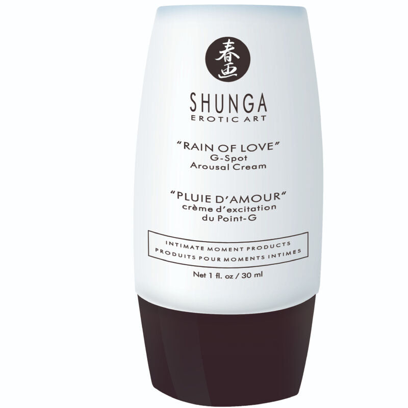 SHUNGA Lluvia de Amor G-Spot stimulating cream in a sleek tube, designed for intimate pleasure and enhancement.