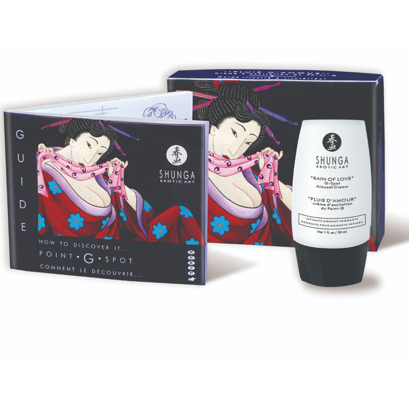SHUNGA Lluvia de Amor G-spot stimulating cream with a smooth texture in a stylish jar on a neutral background.