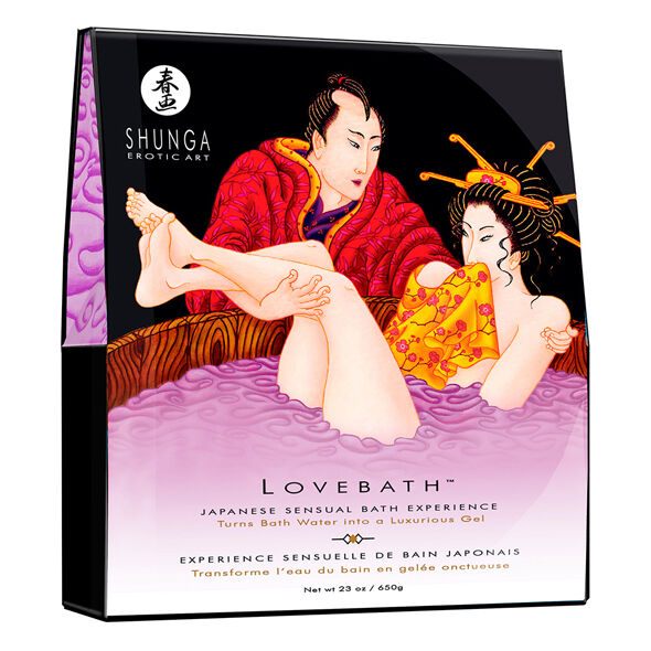 SHUNGA Lovebath Lotus Sensual bath product with floral packaging and soothing colors, perfect for a relaxing bath experience.
