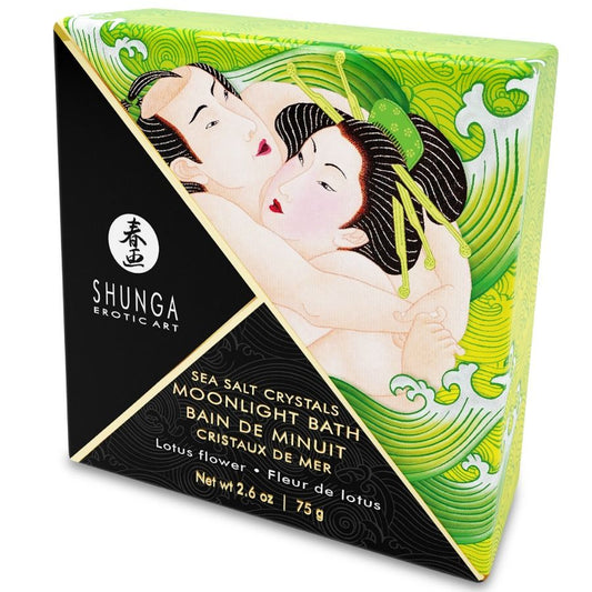 Sales de baño aromatizadas Lotus de SHUNGA BATH EXPERIENCE, paquete de 75 g con flores de loto para un baño relajante.