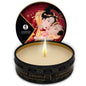 SHUNGA Mini Caress by Candlelight massage candle with strawberries and cava, 30 ml, in a glass container.