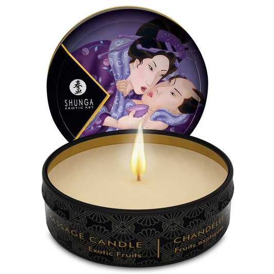 Vela de masaje SHUNGA Mini Caress by Candelight con aroma a frutas exóticas, 30 ml, para relajación y cuidado sensorial.