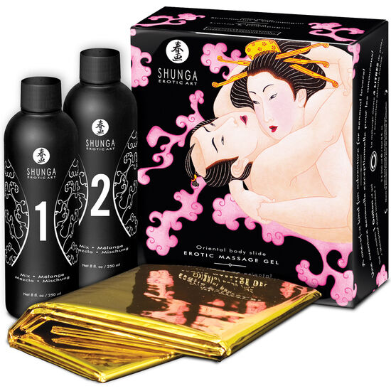 SHUNGA erotic body massage gel with strawberries and cava in a sleek bottle, perfect for intimate moments.