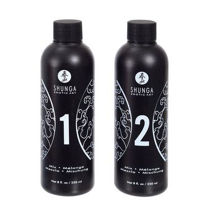 SHUNGA body-to-body erotic massage gel in oriental melon and mango, showcasing a vibrant bottle and textured packaging.