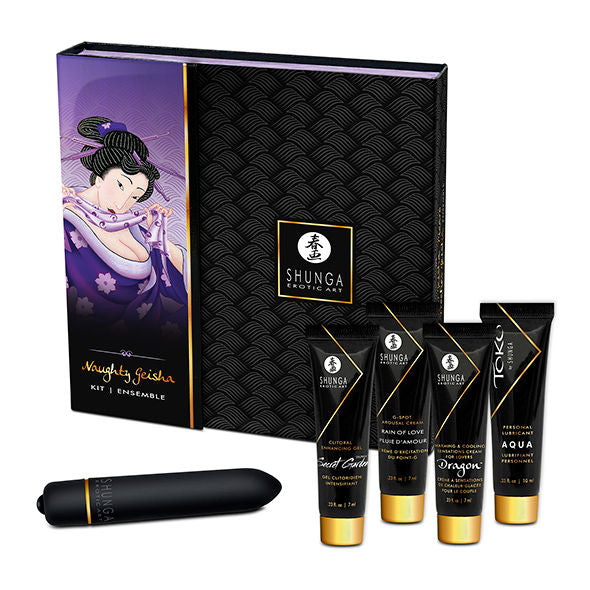 Kit de juguetes eróticos Shunga Geisha Naughty con accesorios sensuales y elegantes para adultos.