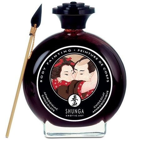 Crema de masaje corporal de chocolate Shunga, con color y textura cremosa para pintura corporal y juegos sensuales.