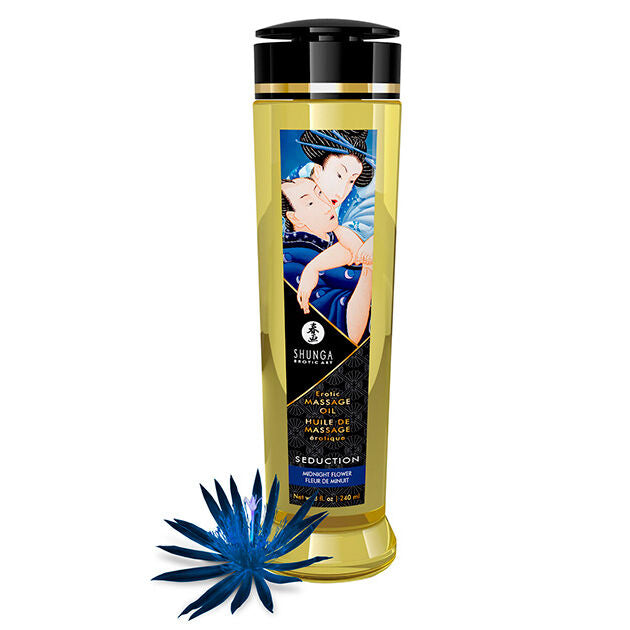 Aceite de masaje erótico Seducción de Shunga Oils, botella de 240 ml con aceite transparente para sensualidad y relajación