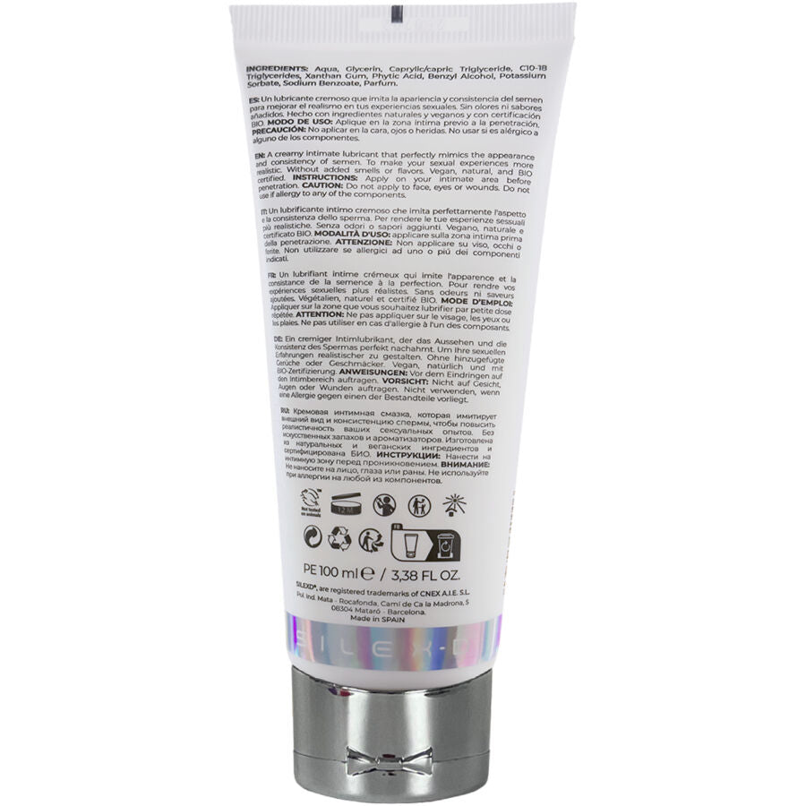 Lubricante bio cremoso SILEXD de 100 ml, envase con tapa blanca y etiqueta azul, ideal para uso personal y cuidado íntimo.