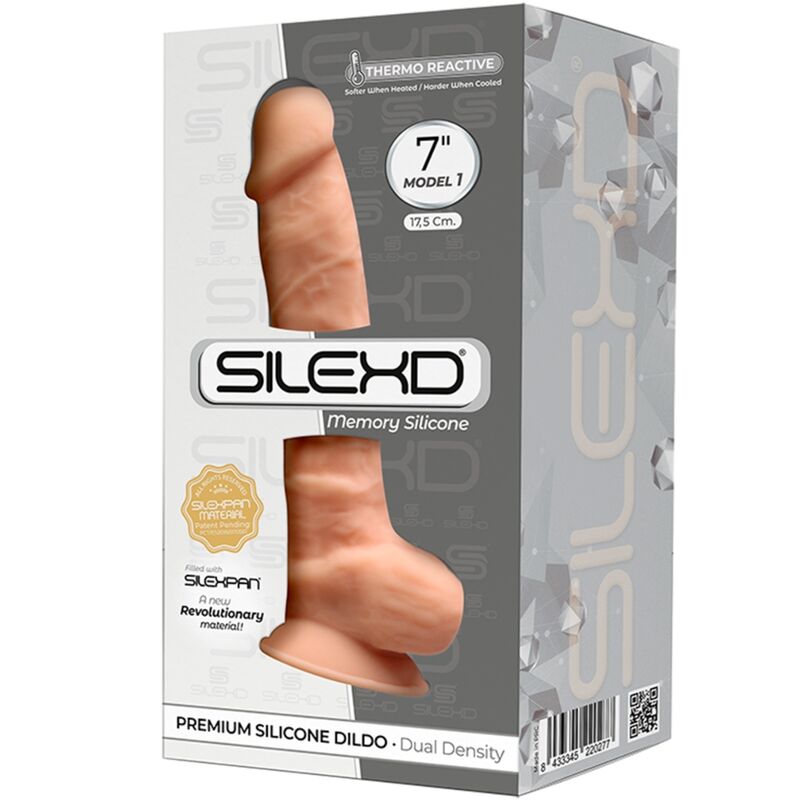 Pene realista de silicona premium SILEXD Modelo 1, 17.5 cm, con textura detallada y acabado suave.