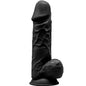 Pene realístico de silicona negra SILEXD Modelo 1, 21.5 cm, con textura detallada y acabado de silicona premium.
