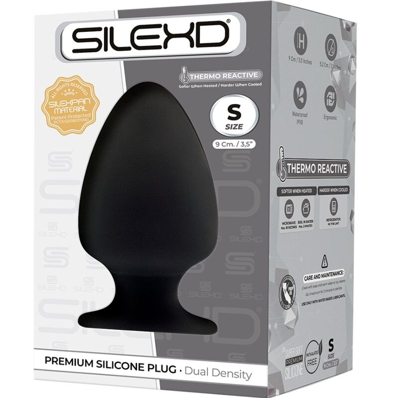 Plug anal de silicona SILEXD Modelo 1 Silexpan Premium, termorreactivo, talla S, con superficie suave y flexible.