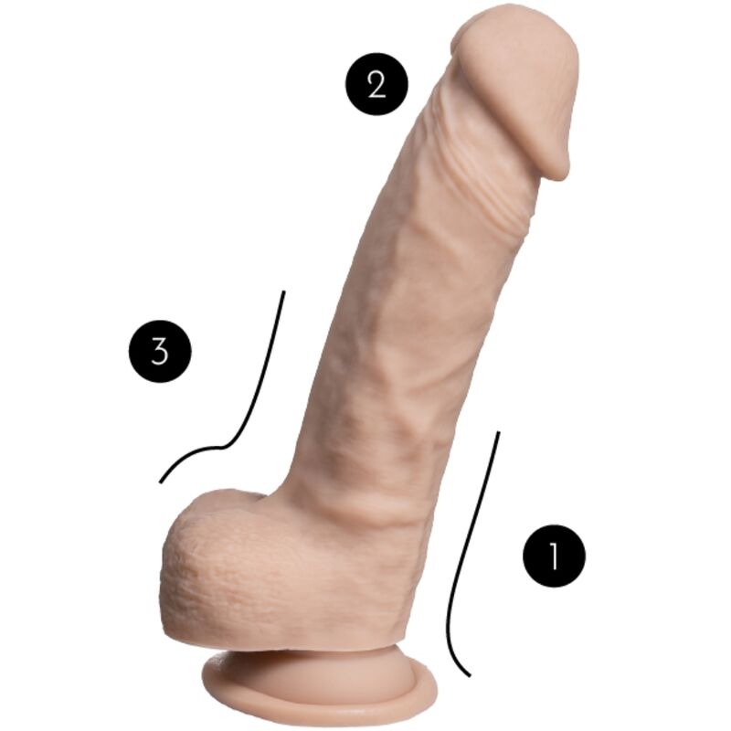 Pene realista SILEXD Modelo 1 en color piel, de 17.8 cm, con textura natural y superficie termo reactiva, premium SILEXPAN.