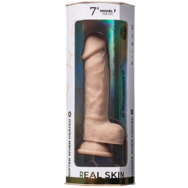 Pene realista de 17.8 cm en piel natural, modelo 1, termo reactivo y premium de la marca SILEXD, con acabado natural.