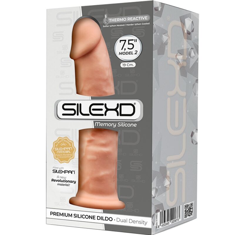 Pene realístico de silicona premium SILEXD Modelo 2, tamaño 19 cm, con textura detallada y acabado realista.