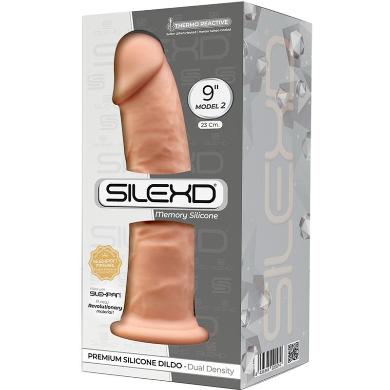 Pene realístico de silicona premium SILEXD Modelo 2, tamaño 23 cm, con textura detallada y acabado natural.