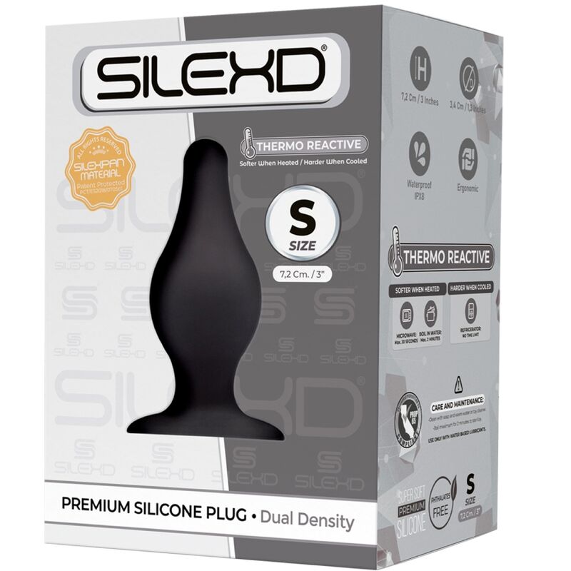 Plug anal de silicona premium SILEXD Modelo 2, tamaño S, con tecnología termorreactiva y diseño ergonómico.
